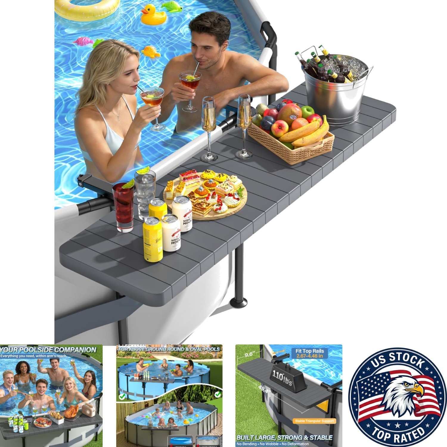 Versatile Swim-Up Bar for Above Ground Pools - Holds 110 lbs, Dark Gray Finish