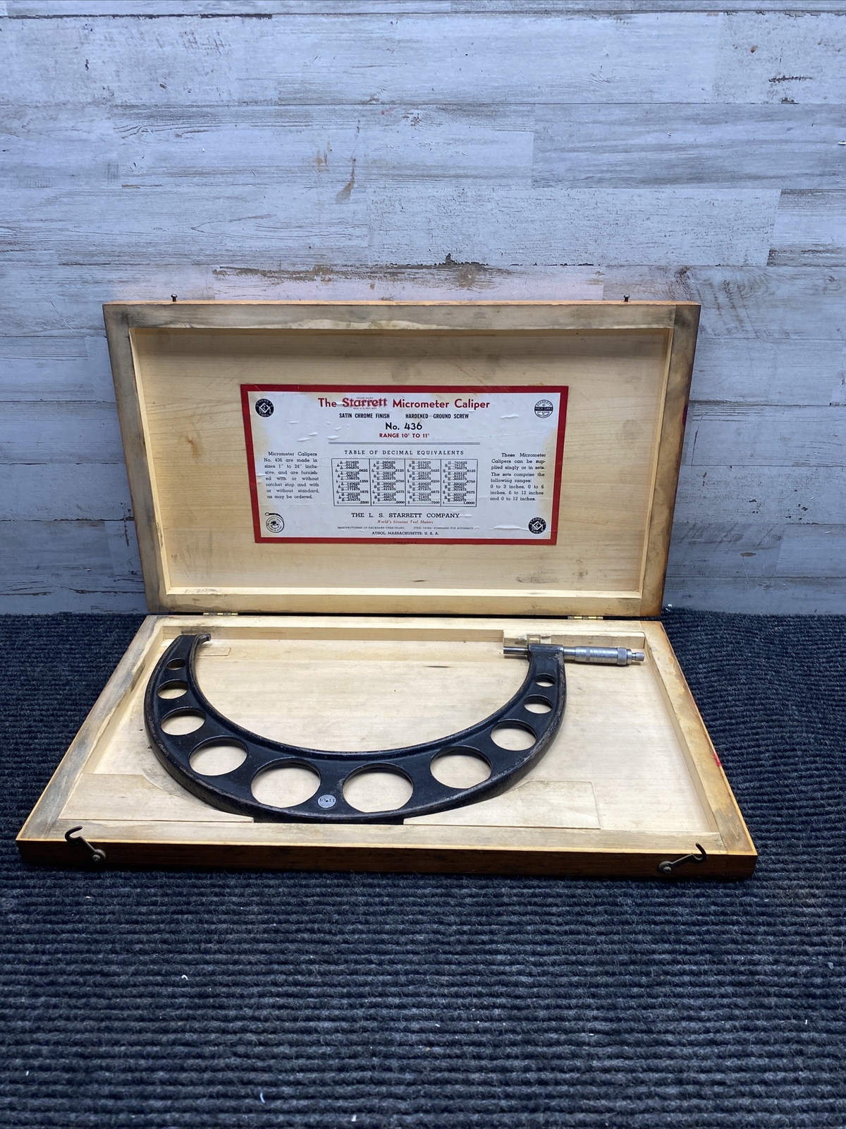 Used STARRETT 436 Micrometer 10-11 Increments Wooden Case