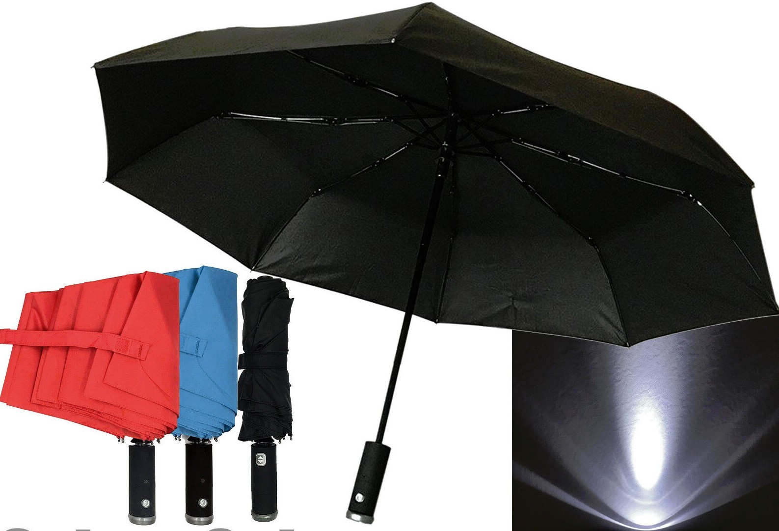 Travel Hiking Camping Golf Automatic Folding Sun Umbrella with LED Flash Light