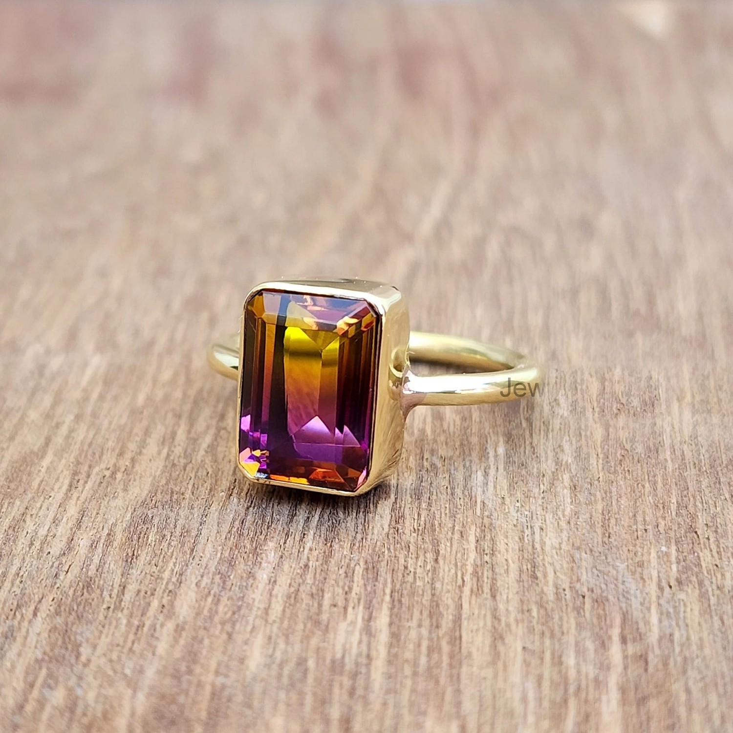 Yellow Purple Ametrine Gemstone 925 Sterling Silver Yellow Gold Fill Ring