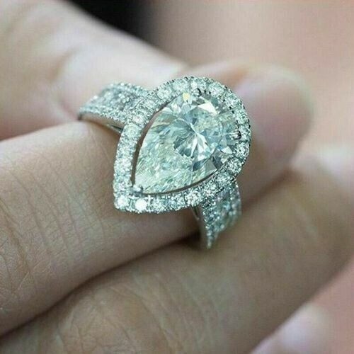 Pear Cut Lab-Created 3.10 Ct White Diamond Wedding Ring 925 Sterling Silver