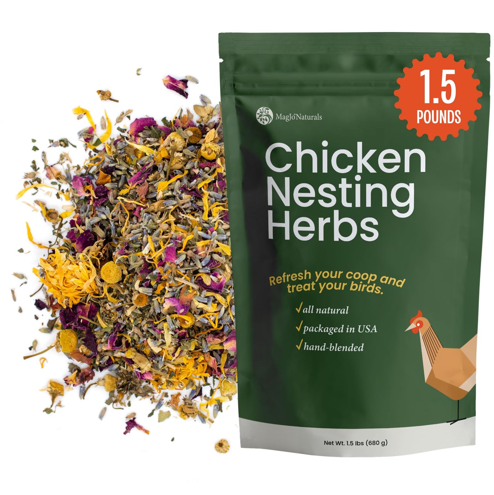 MagJo Chicken Nest Box Herbs, Bulk 1.5 lb, Aromatic Coop Freshener