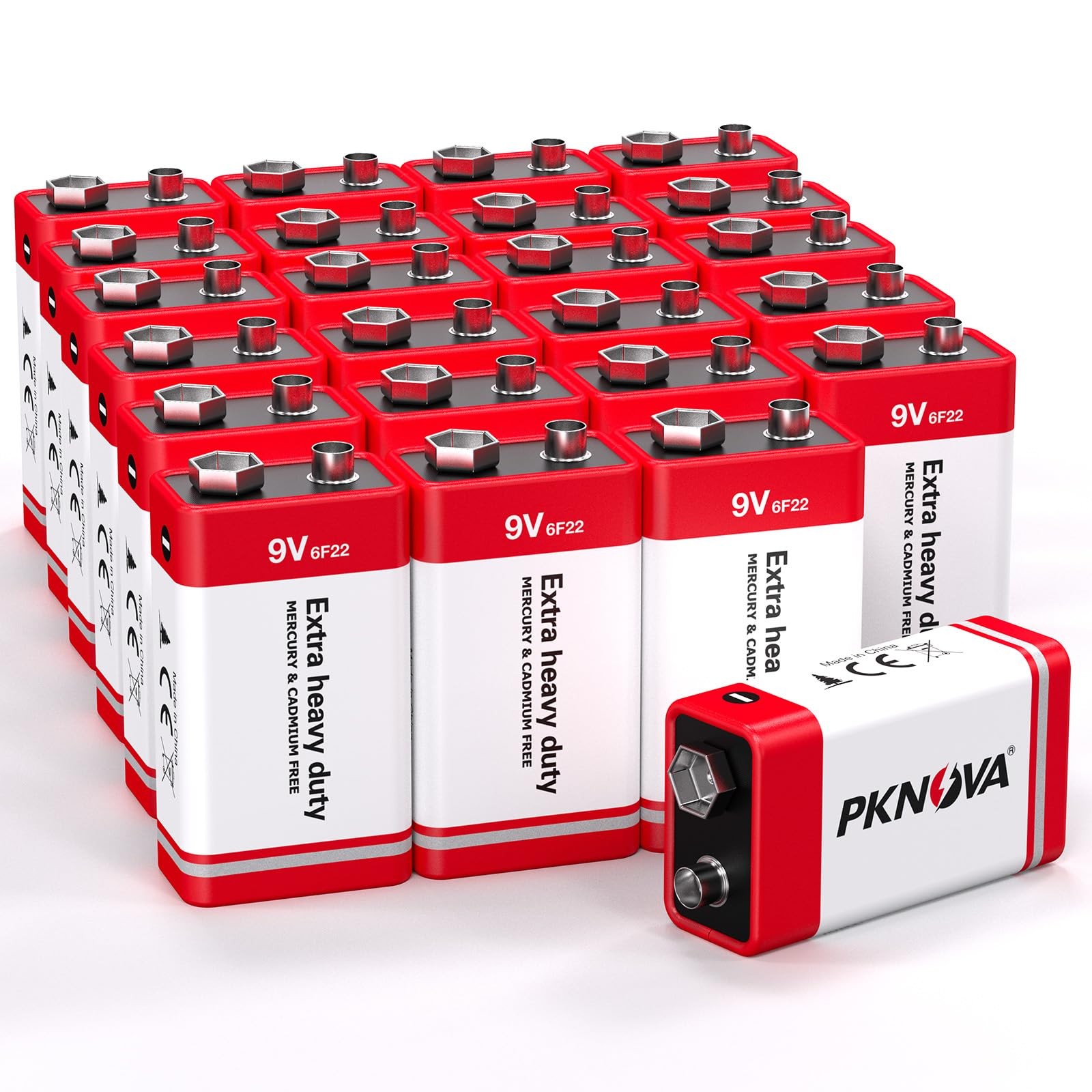 PKNOVA 9V Batteries, 6F22 Carbon Battery, Battery for Smoke Detector,...