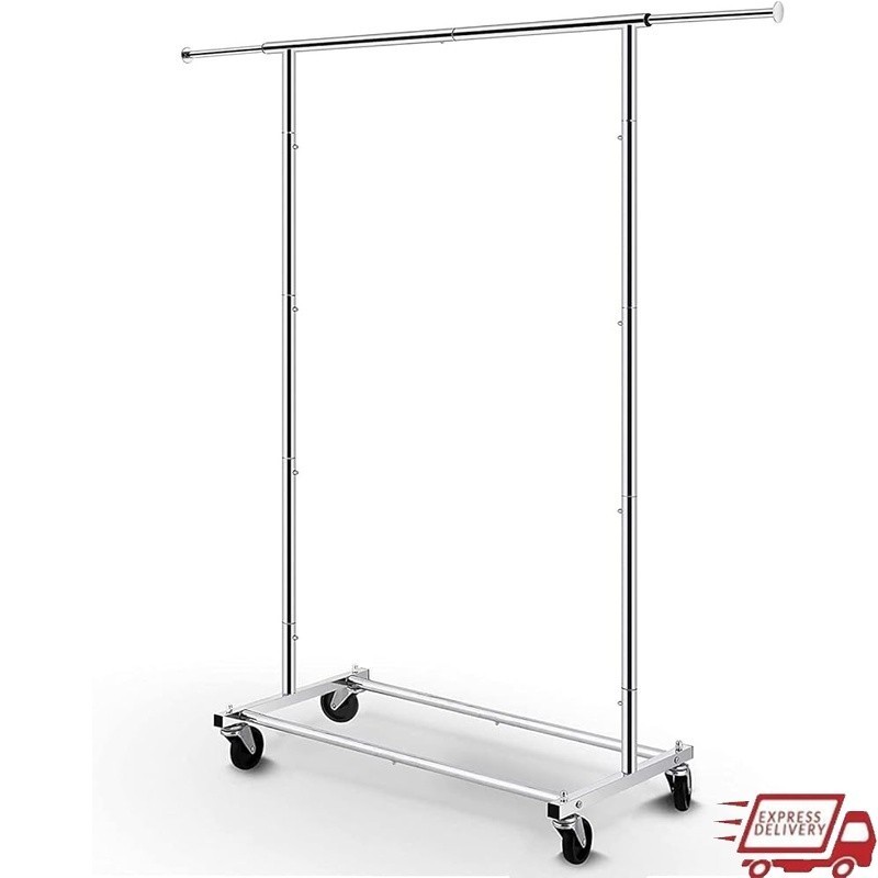 Expandable Mobile Clothing Rack Durable Metal Organizer Storage Laundry Bedroom