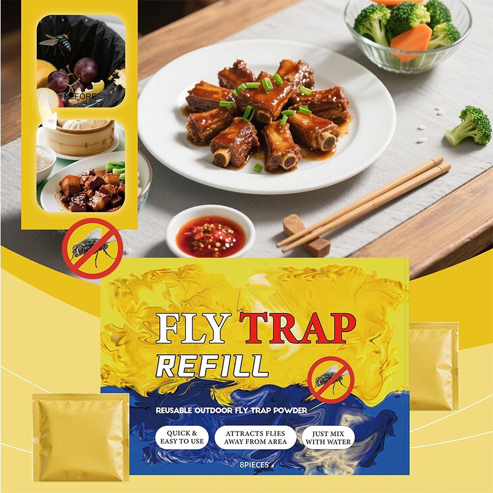 8PCS Fly Trap Refill Packets, Flies Bait Attractant Refills For All Reusable