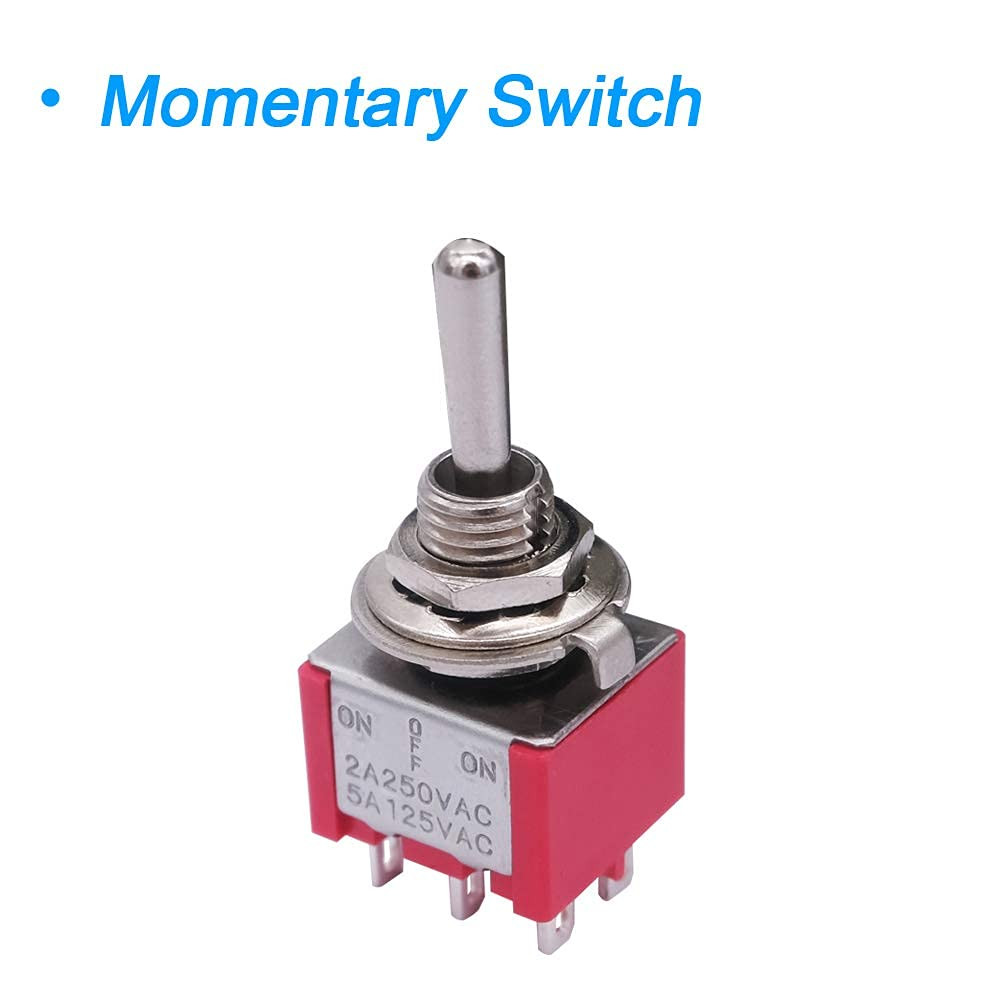 6pcs Momentary Mini Miniature Toggle Switch 6 Terminal 3 Position DPDT (ON)/Off/