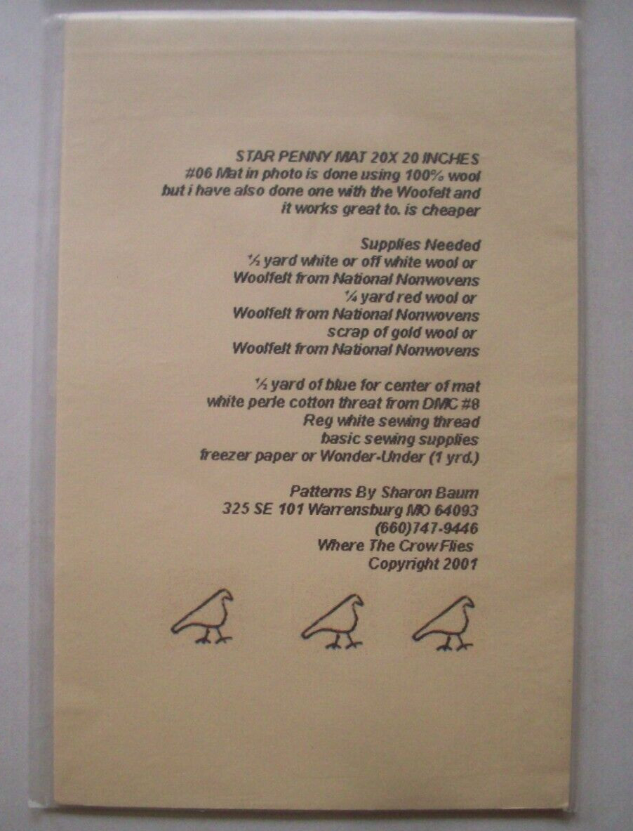 Star penny rug quilt pattern *A7