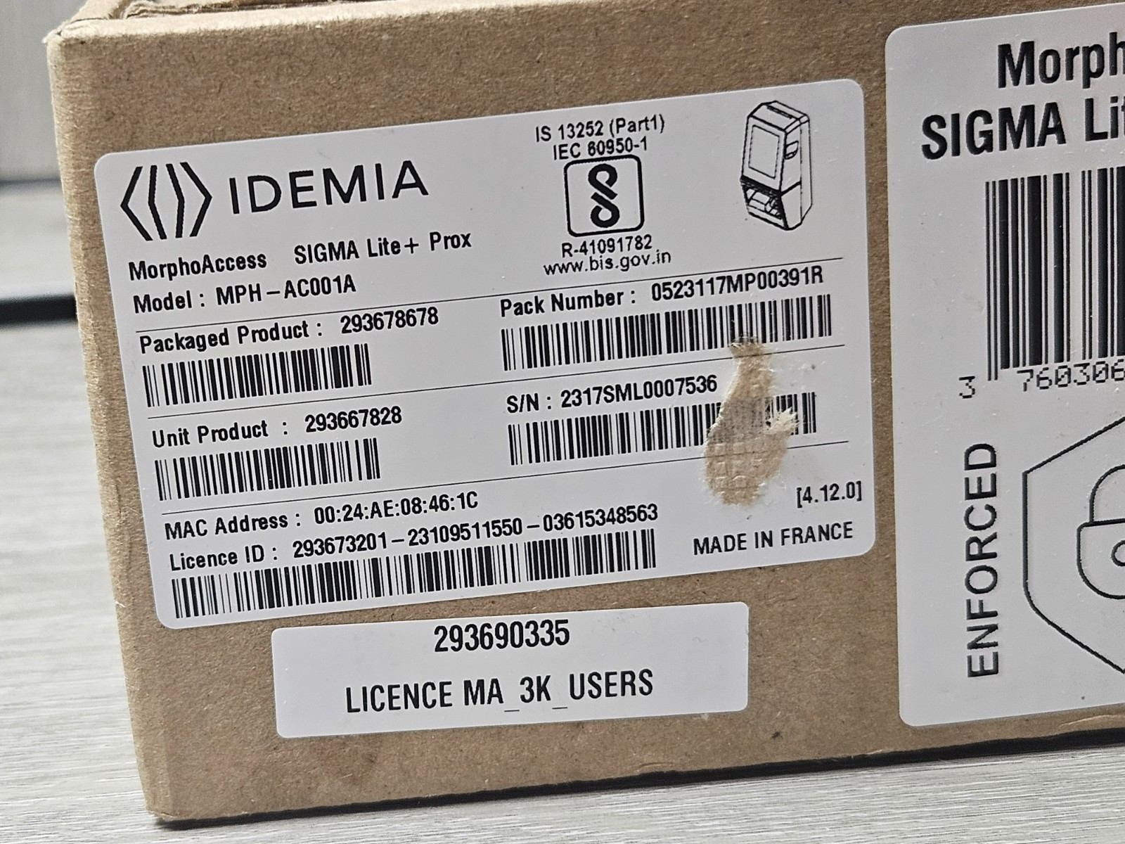 Idemia MPH-AC001A MorphoAccess Sigma Lite Prox Control Access Terminal