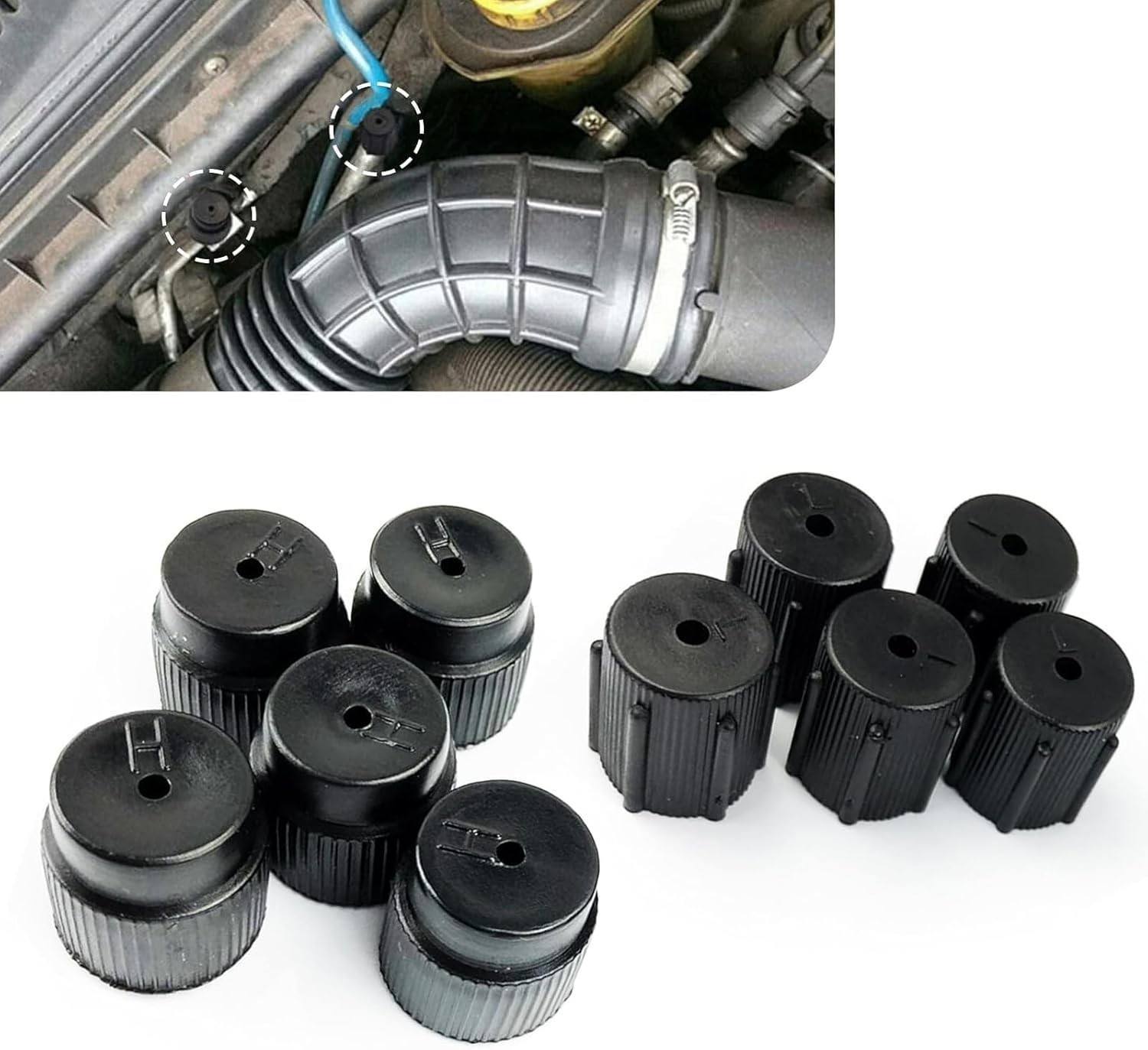 10 PCS Car A/C Valve Core Caps, R134a High & Low Pressure Port Black