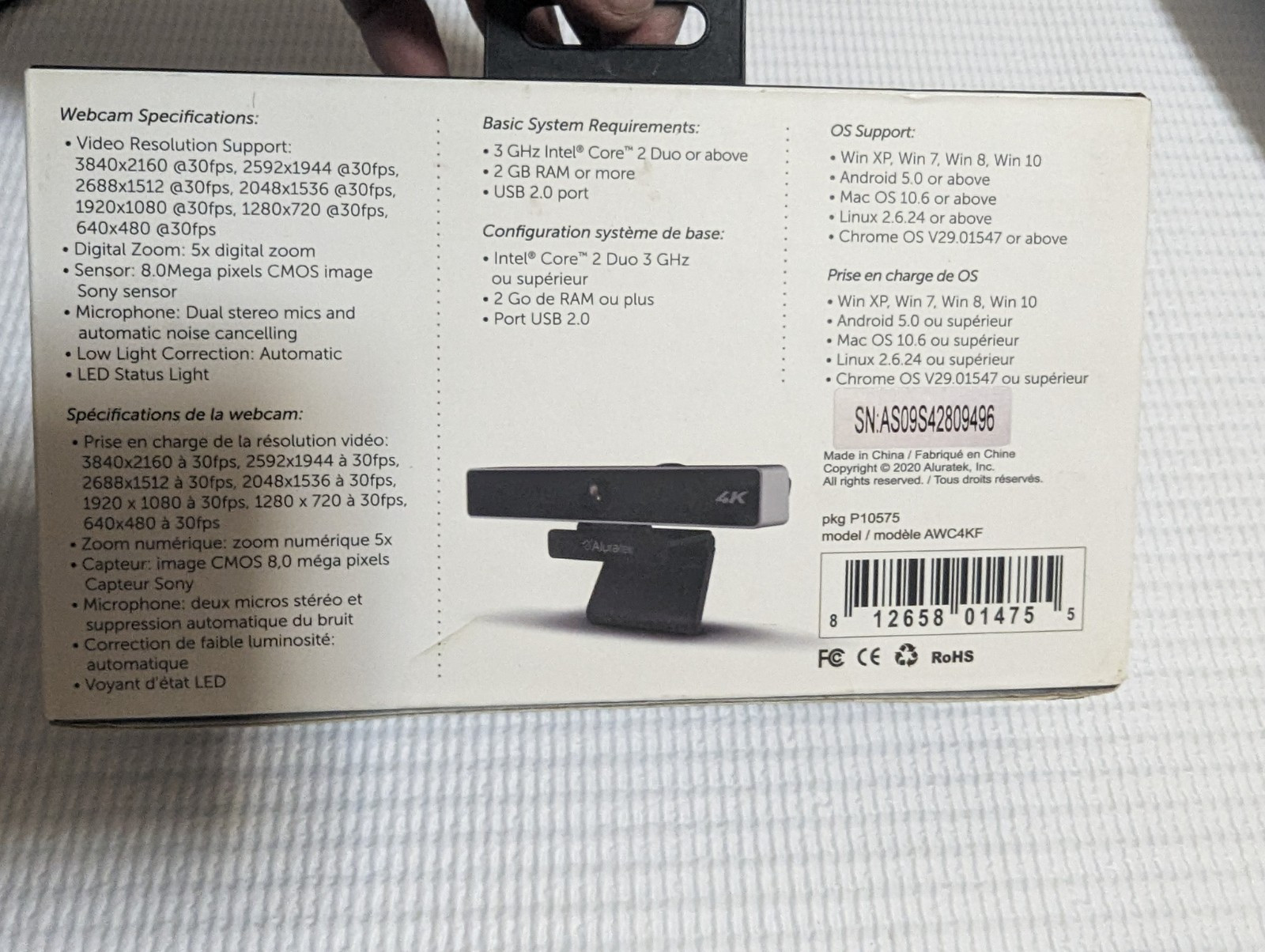 Aluratek Live 4K Webcam - Black/Silver (AWC4KF)