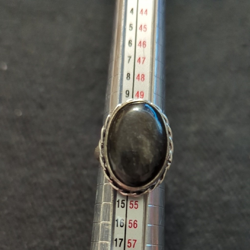 Silver Plated Black Moonstone Gemstone Oval Statement Ring - Size 6
