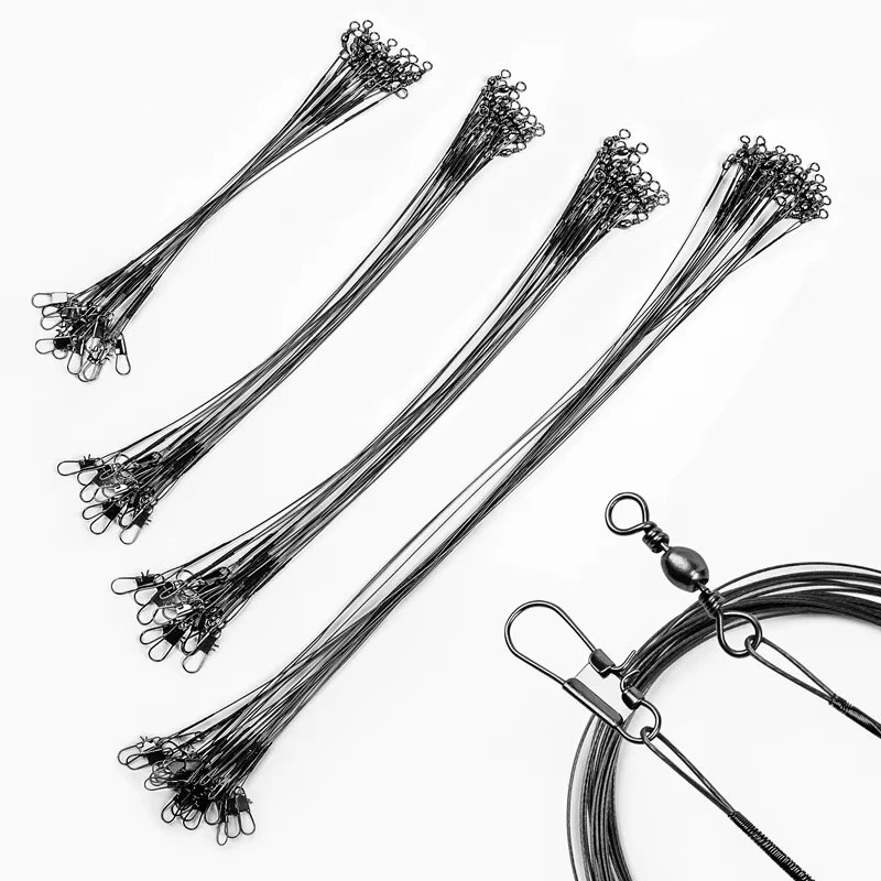 Stainless Steel Fishing Leaders Black with snap and Swivel 15cm 20cm 25cm 30cm