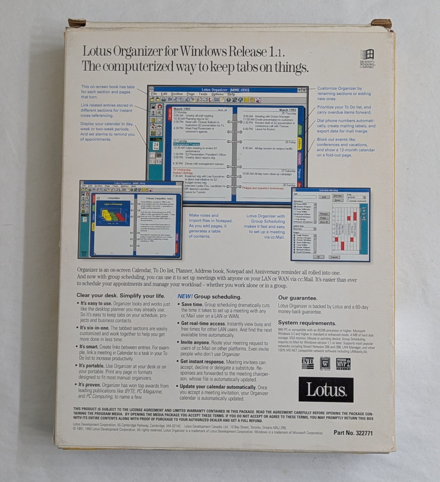 Lotus Organizer Personal Information Manager For Windows Release 1.1
