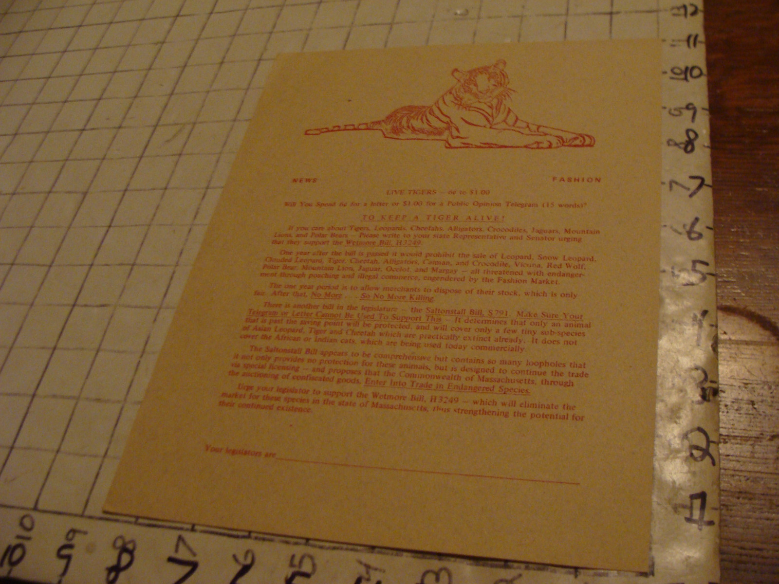 vintage Original SAVE THE TIGERS Flyer from 1971 very scarce.