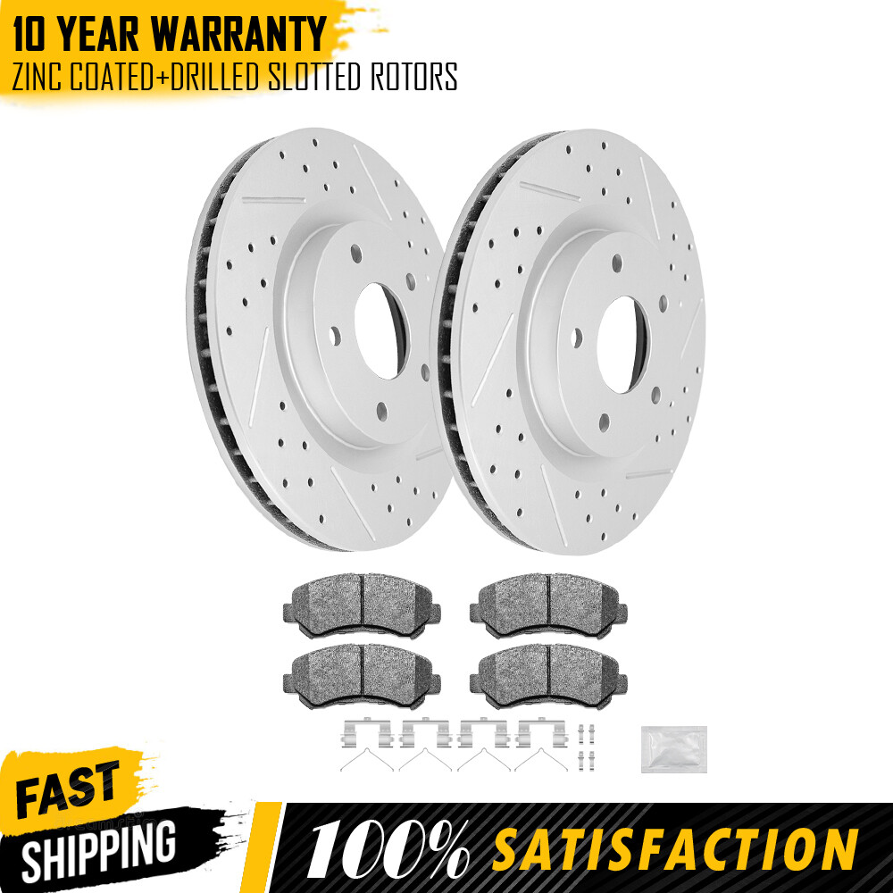 For 2008 - 2013 Nissan Rogue Front Drilled Brake Rotors and Ceramic Brake Pads