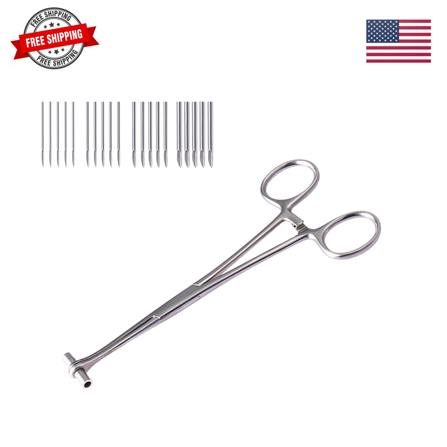 Septum Forceps Clamp Pliers Tool with 14G 16G 18G 20G Needles for Belly Nose ...