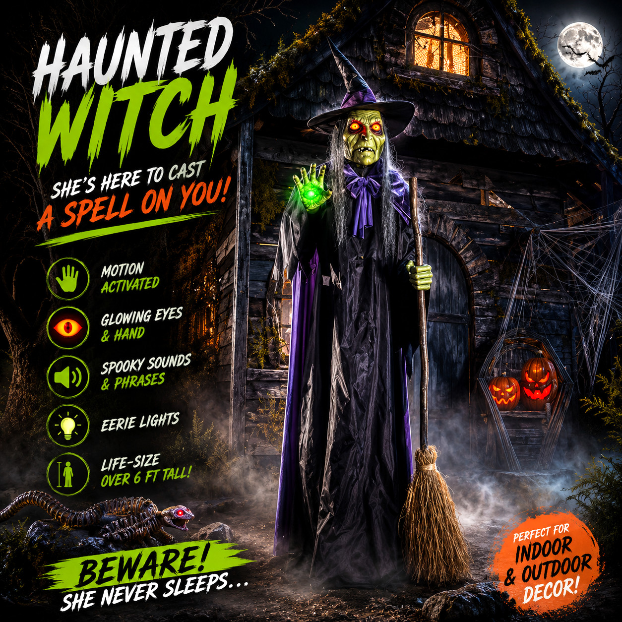 7 FT Wicked Woods Animated LED Spellcasting Witch Halloween Decoration