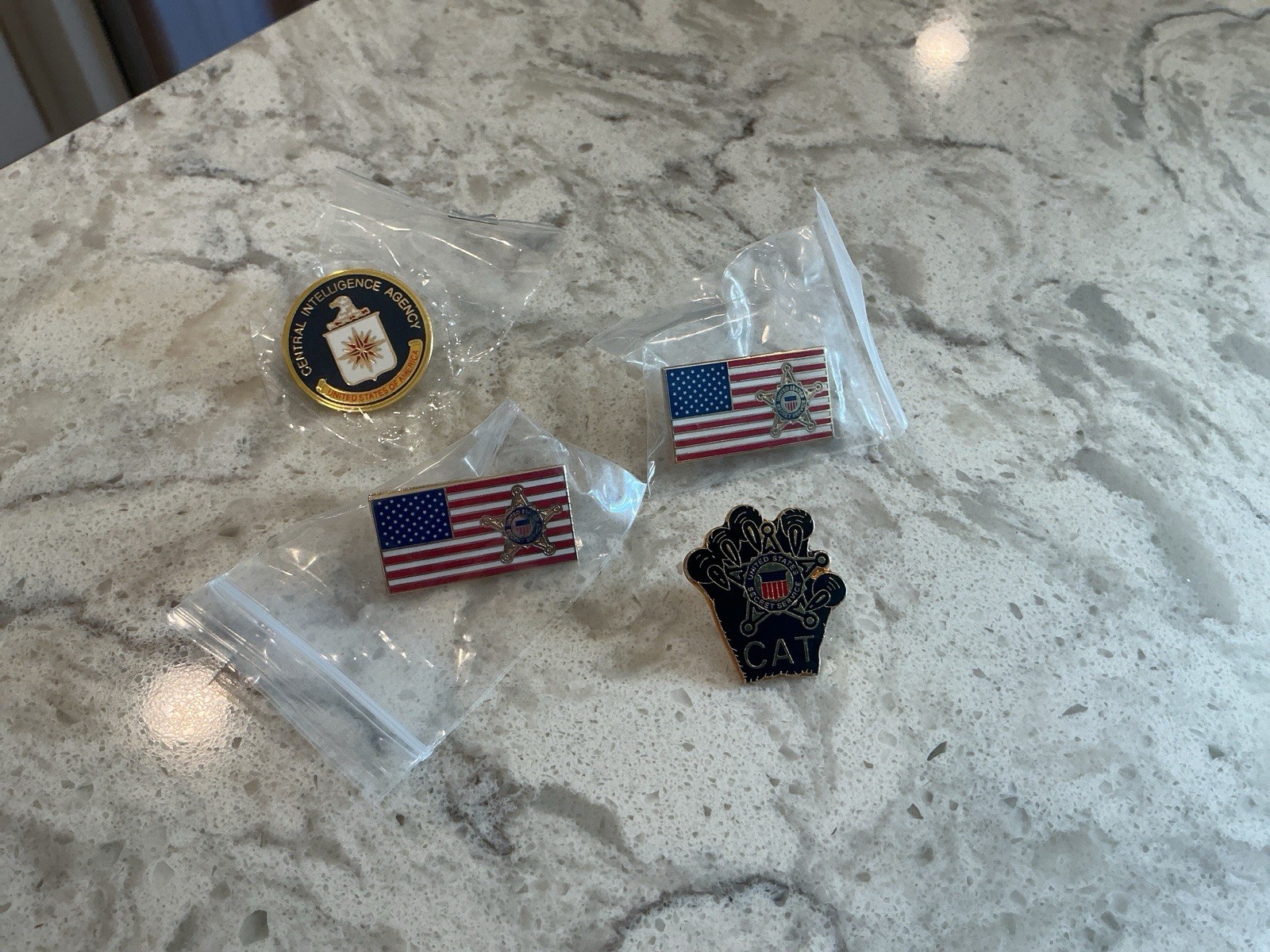 CIA & U.S. Secret Service Lapel Pins Lot – Flag, CAT, Souvenir Collectible (4)