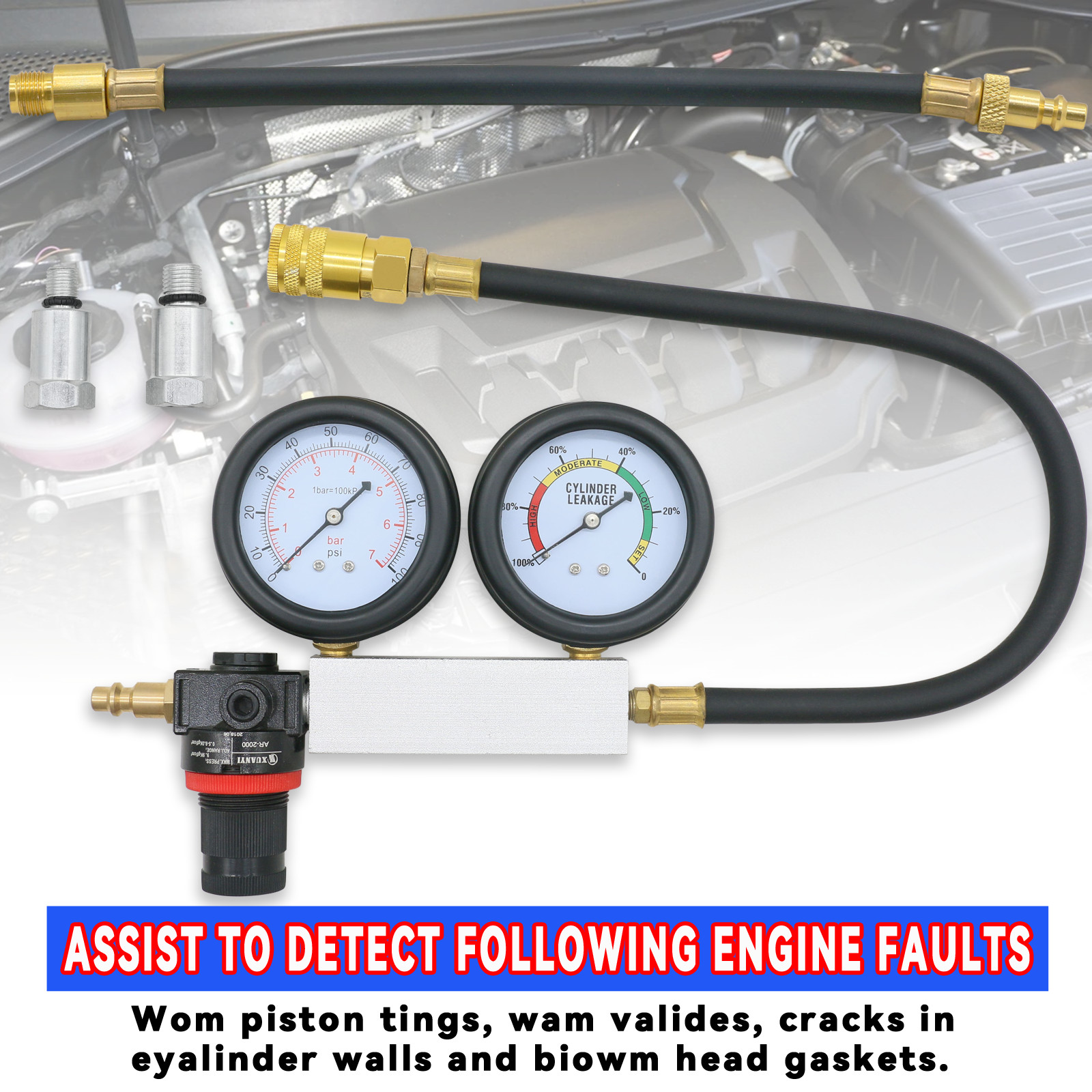 Cylinder Leak Down Tester Kit Engine Compression Test Leakage Detector Tool Set