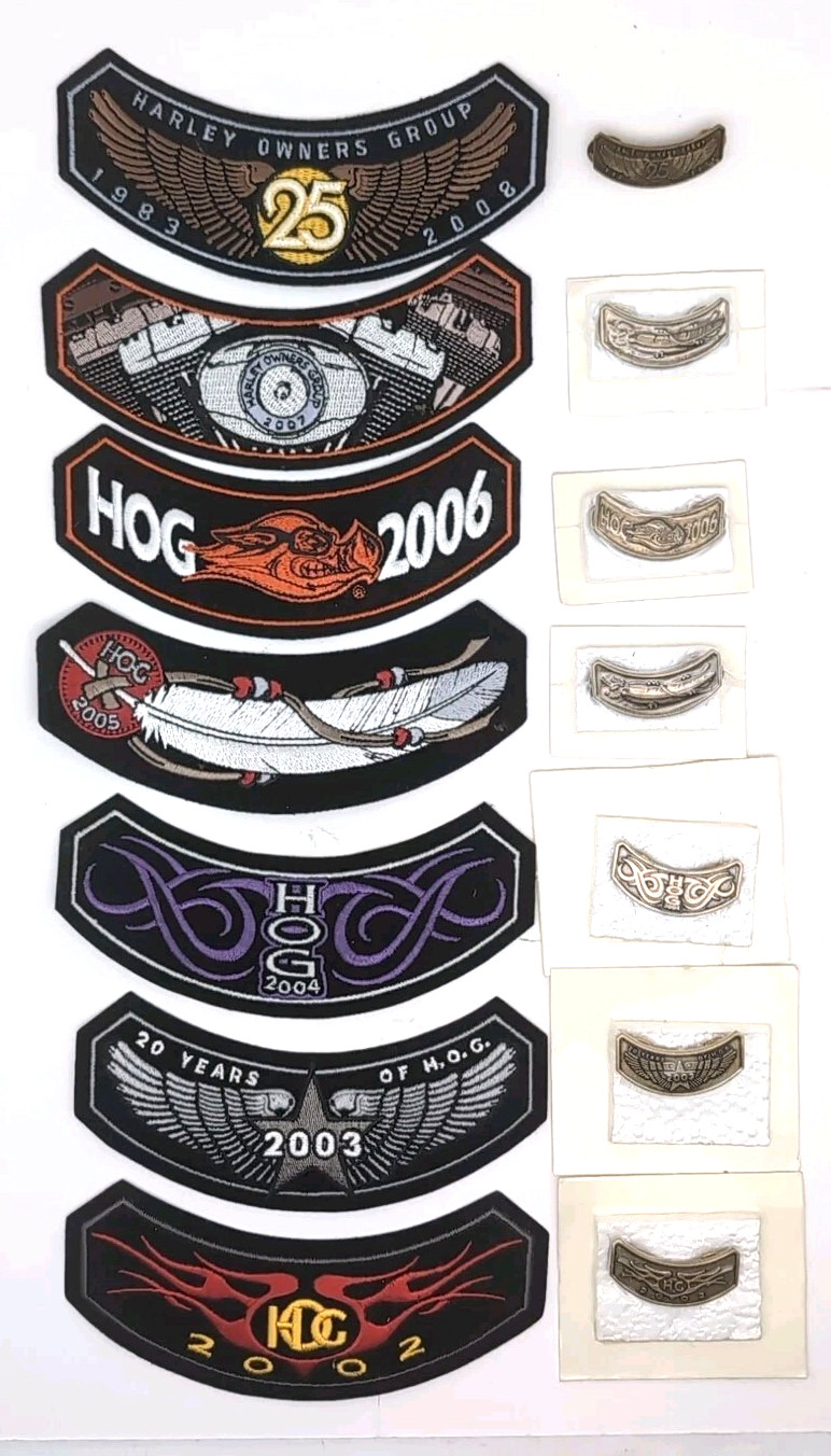LOT OF 14: Harley Ownership Group H.O.G. Rocker Patch & Pin Lot 2002-2008 *READ*