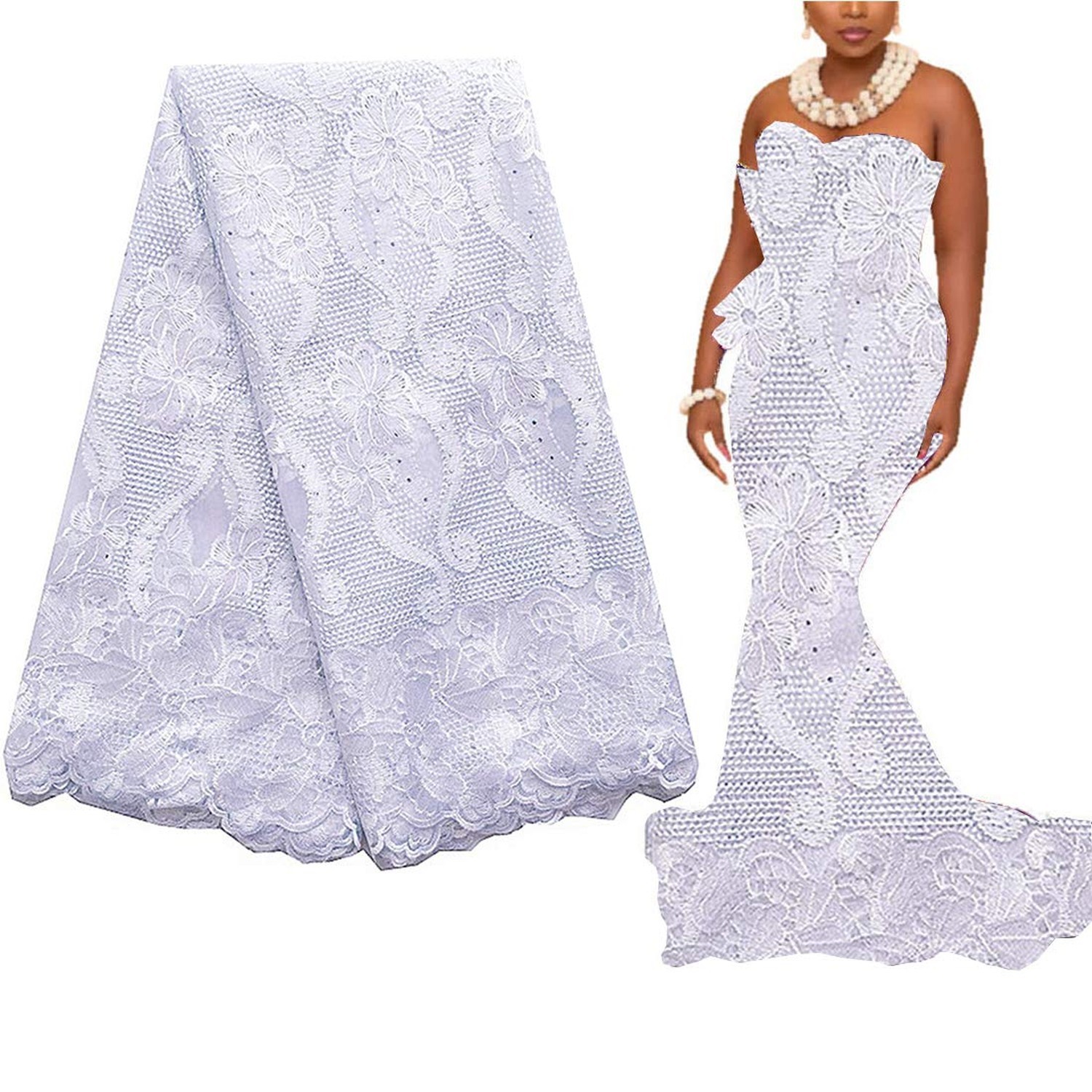 WorthSJLH French African Lace Fabrics 5 Yards 2025 New White Swiss Fabric Nig...