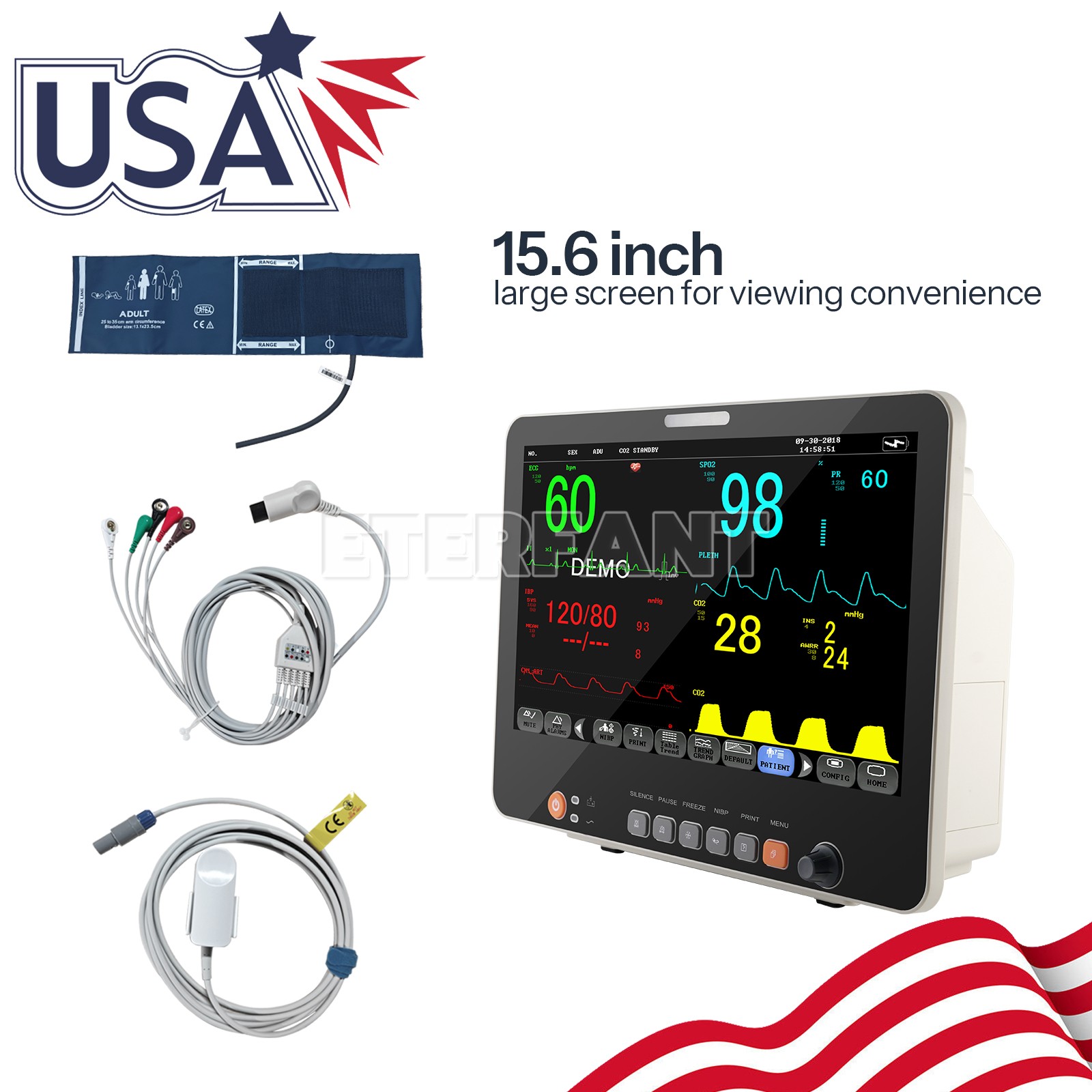 15.6" Patient Monitor ICU CCU Vital Sign For Hospital ECG NIBP RESP TEMP SPO2 PR