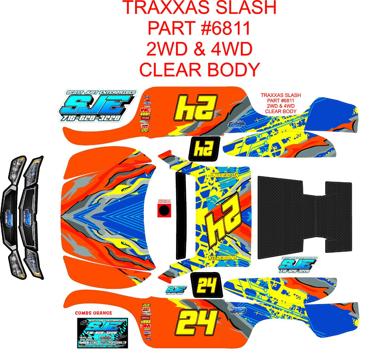 COMBS ORANGE  Theme wrap decals STOCK 2WD-4WD TRAXXAS #6811  SLASH BODY