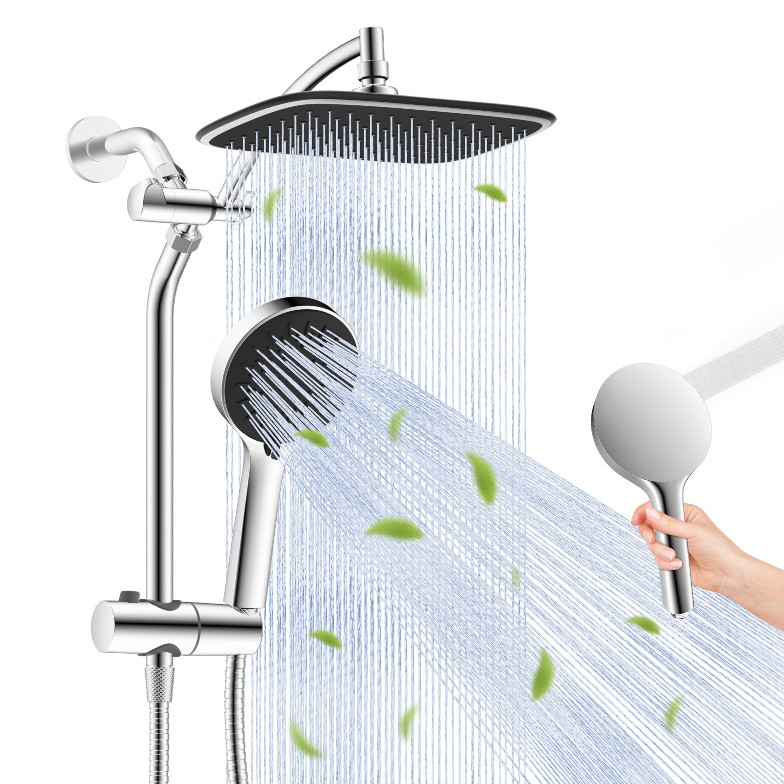 Dual Shower Head Combo 10 Inch High Pressure Rainfall Shower Head  with Handheld