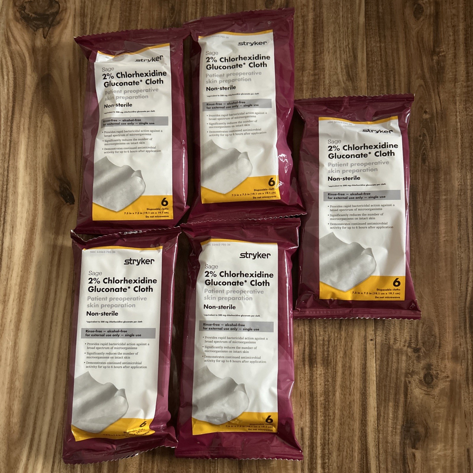 Stryker Sage 2% Chlorhexidine Gluconate Cloth Lot 5 Packs NEW~ 30 Count EXP 2027