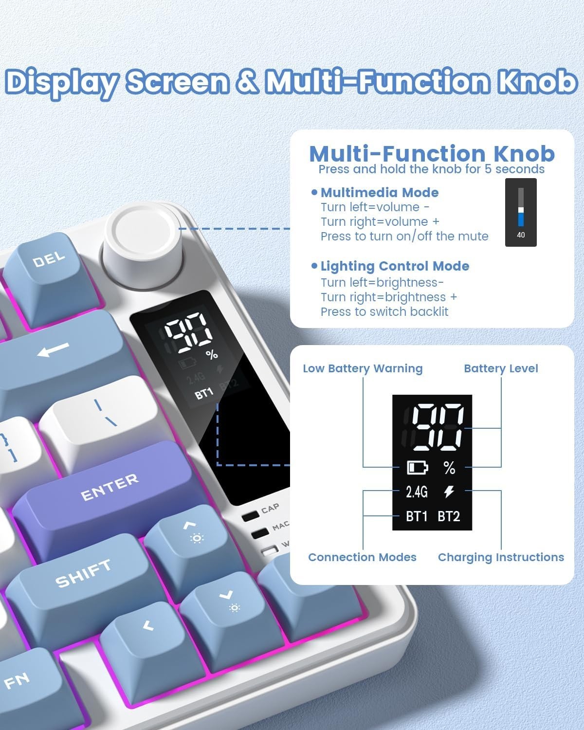 Elegant Womier DK75 Wireless Gaming Keyboard with RGB Backlighting, 75% Layout