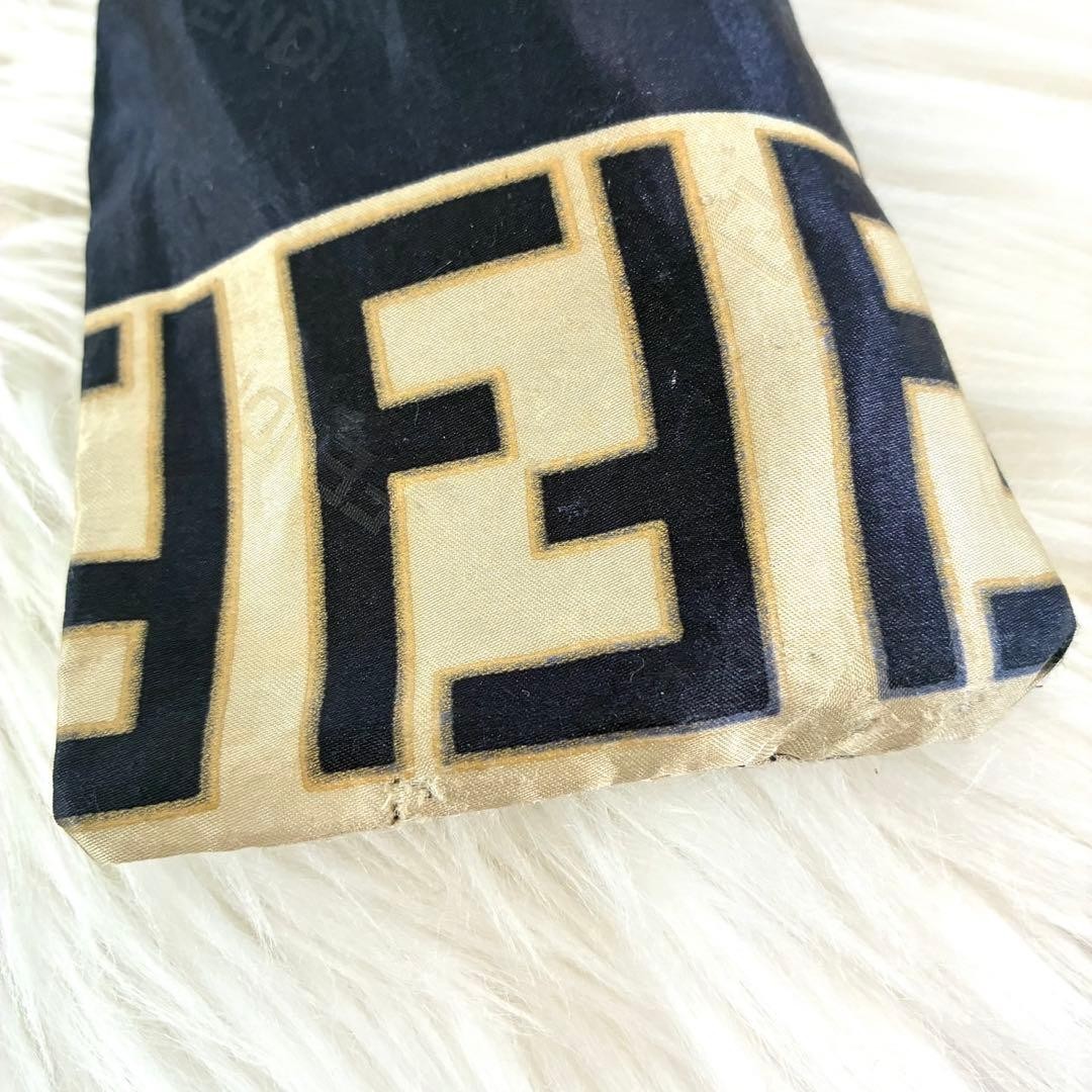 FENDI Zucca Pattern Folding Umbrella Navy Blue Compact Portable Polyester