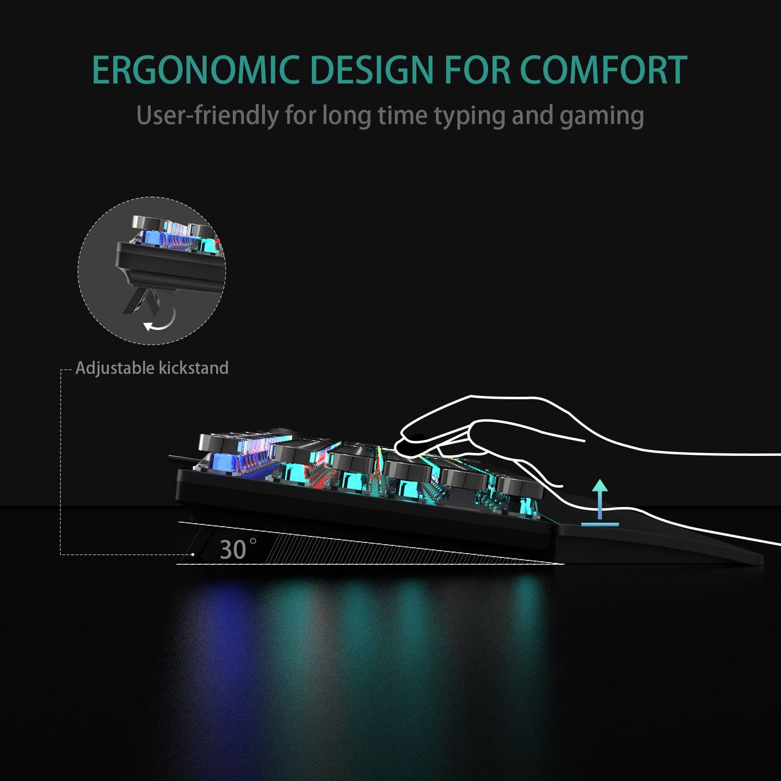Aula F2088 Typewriter Style Mechanical Gaming Keyboard Blue Switchesrainbow Led