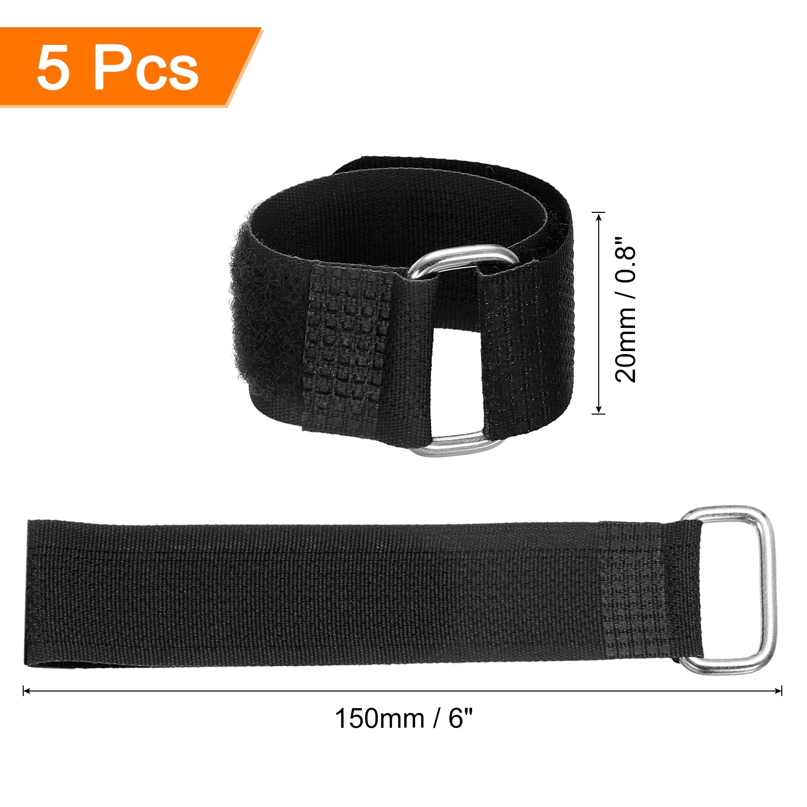 5Pcs Battery Tie Down Straps 0.8x6" Black Nylon Hold Down Hook Loop Straps