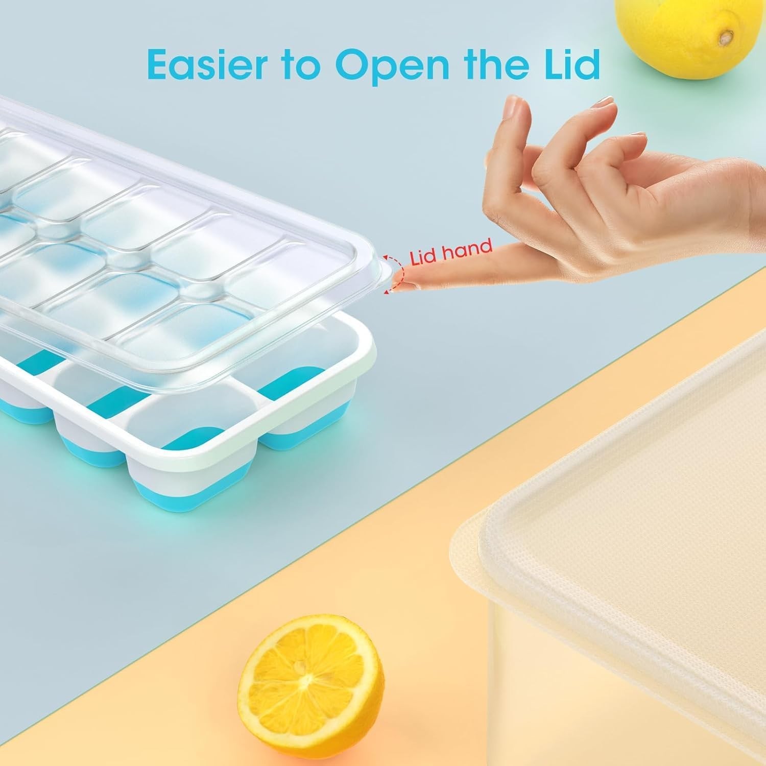 DOQAUS Ice Cube Tray with Lid and Bin - 4 Pack Silicone Ice Cube Trays for Freez