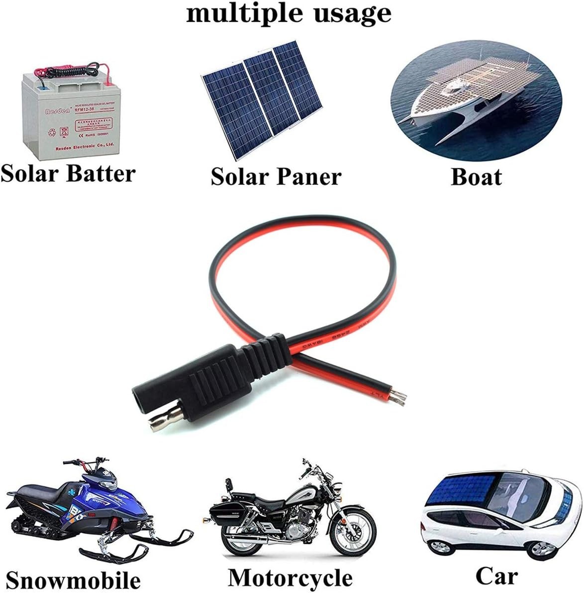 Efficient 2 Pcs SAE Extension Cable 1ft - Ideal for Solar Battery Connections