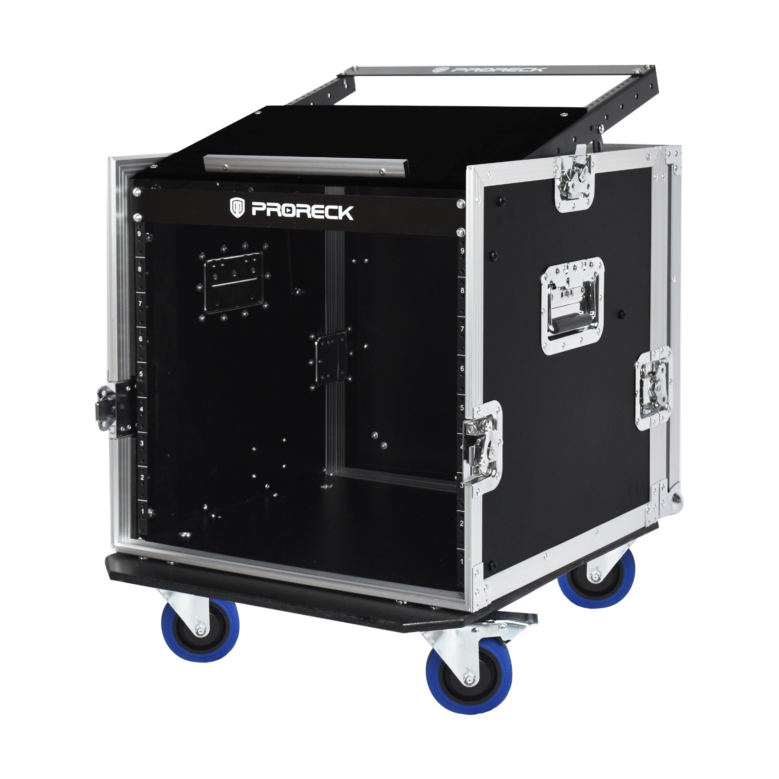 PRORECK 10U Rack/Road Case 20'' Rackable Depth With Slant Mixer Top, Casters