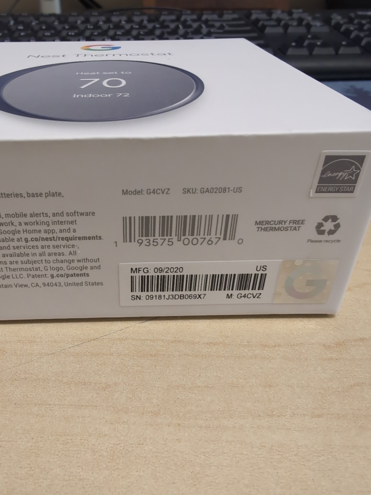 Google Nest Thermostat Model: G4CVZ
