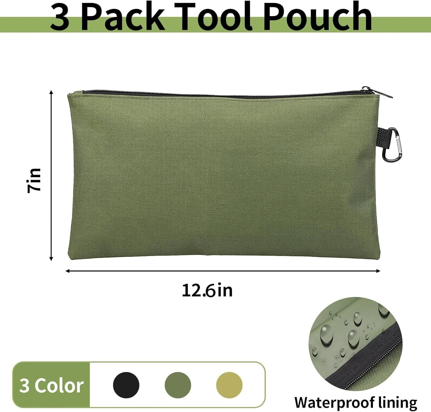 Moisture-Resistant 3 Pack Tool Pouches - Organizers in Three Colors