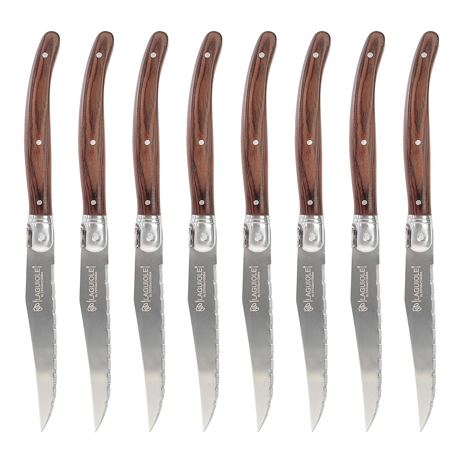 Laguiole Style Steak Knives Set of 6, Serrated Stainless Steel Steak Knife Se...