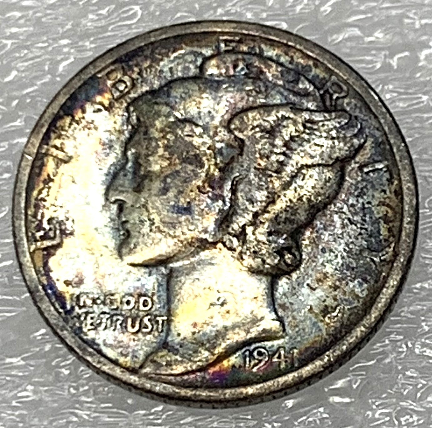 1941 D Mercury Dime - Rainbow Toning