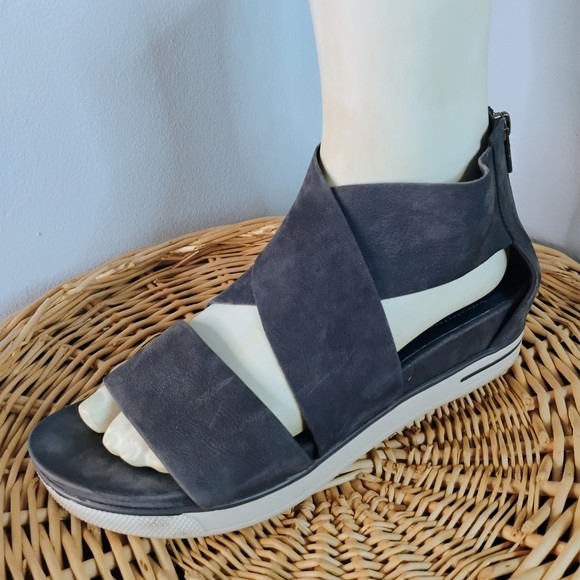 EILEEN FISHER Women's Size 9 Criss-cross Tumbled Nubuck Leather Sandals Blue