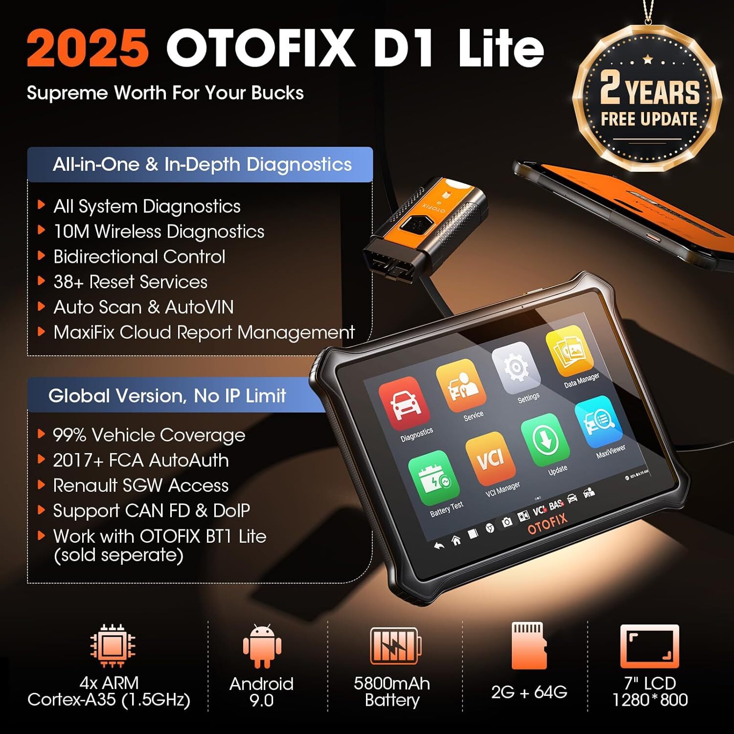 2025 OTOFIX D1 Lite Bidirectional Full System Diagnostic Tool Key Coding Scanner
