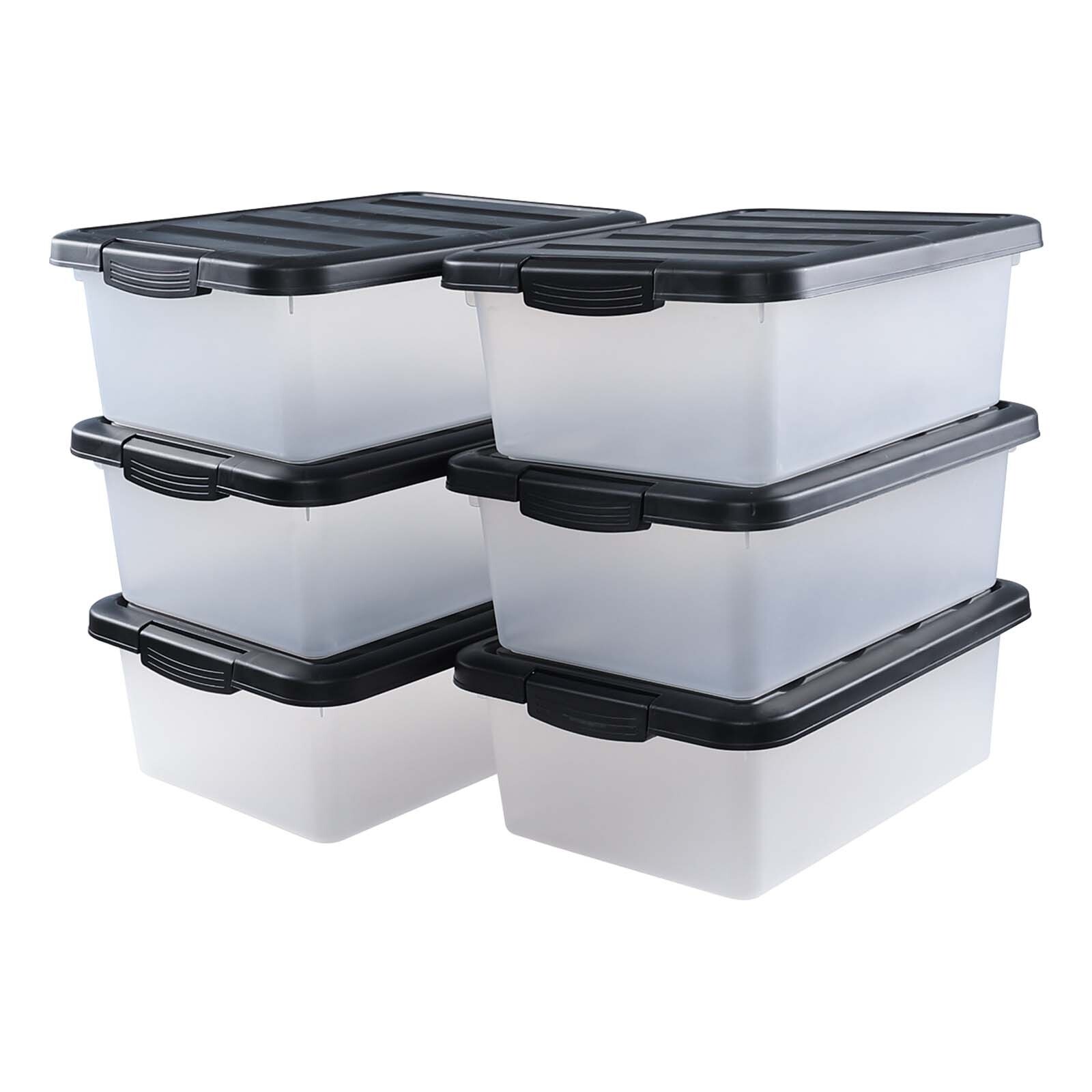 14 Quart Plastic Latching Box with Lids, 6 Packs Stackable Storage Containers