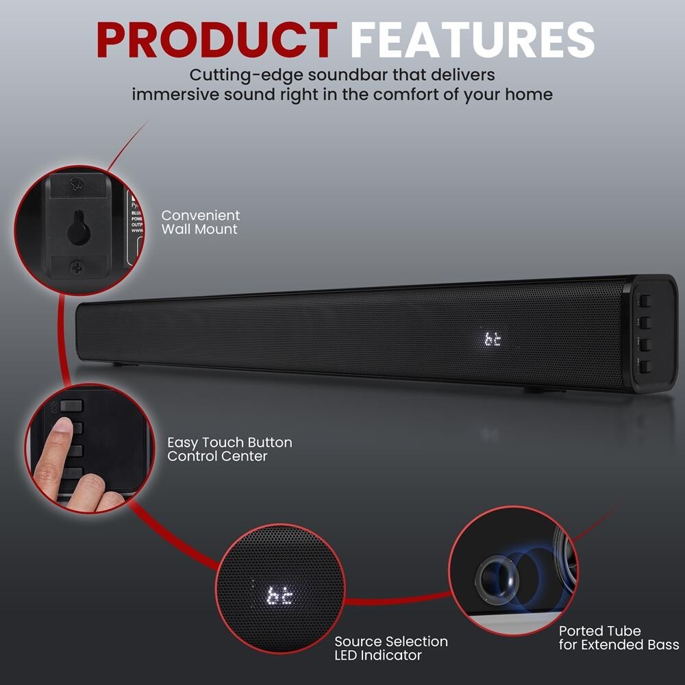 Pyle Wave Base Wireless BT Streaming Tabletop Soundbar Digital Speaker System