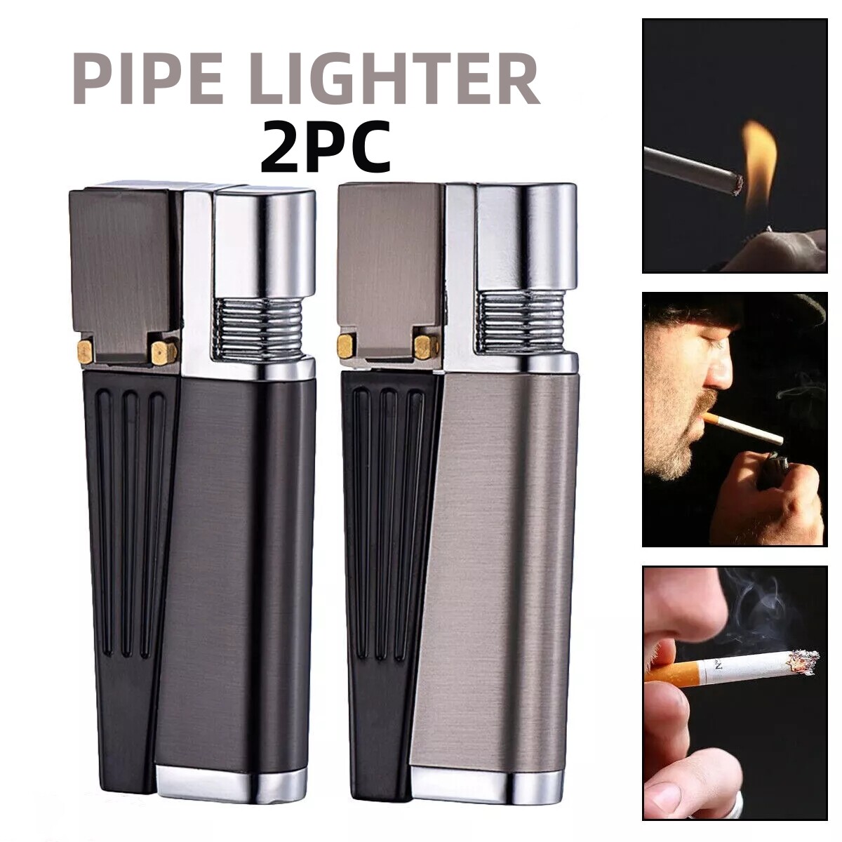 2PC Foldable Metal Lighter Pipe Portable Combination Smoking Lighter 2 in 1