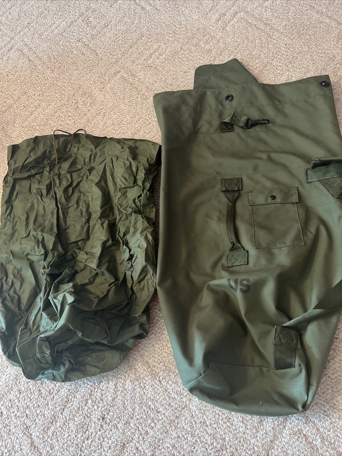 US Army Military Rucksack Duffel Duffle Bag Backpack Canvas Green + Extra Bag