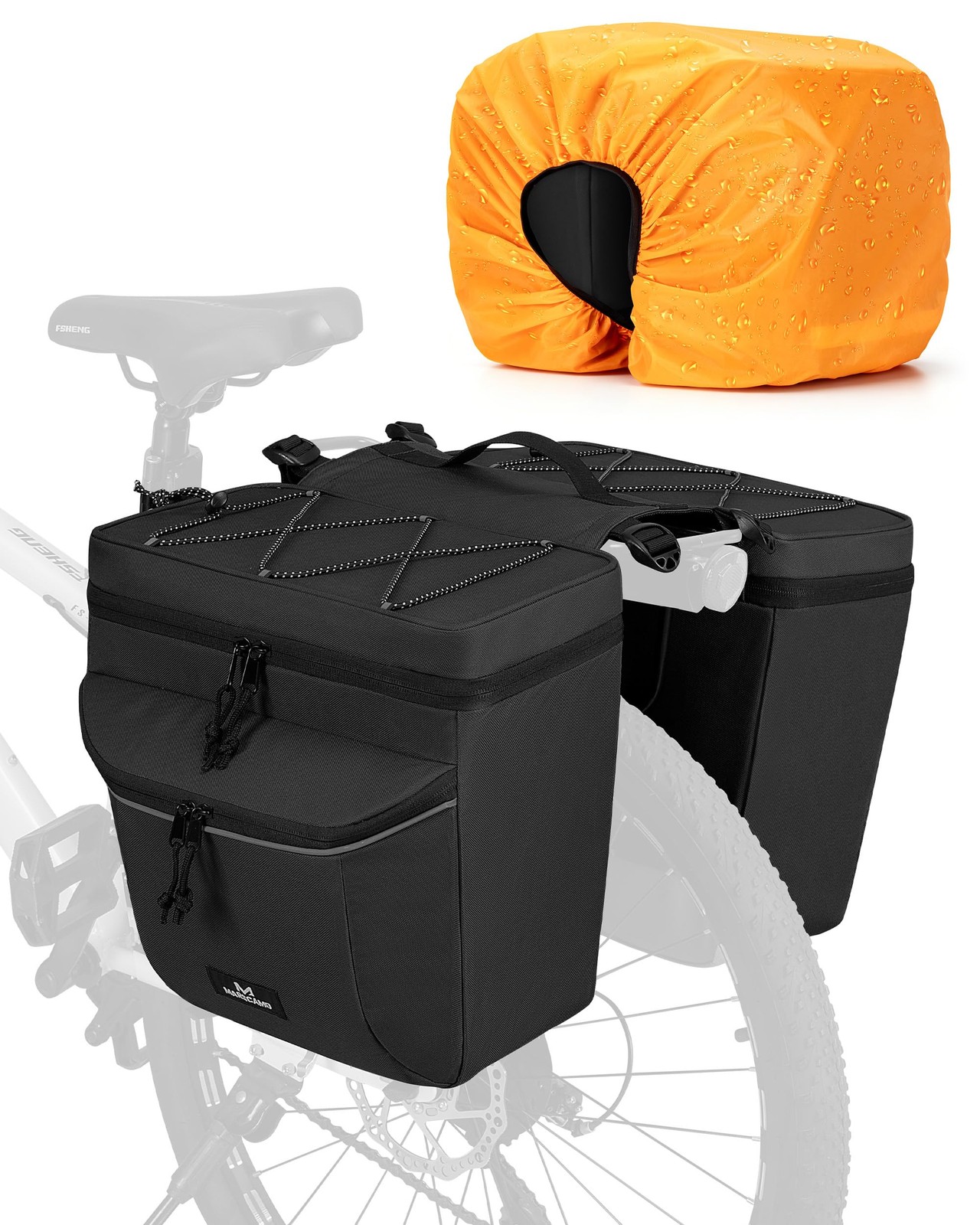 Black 35L Bike Panniers with Rain Cover Rear Rack Bag