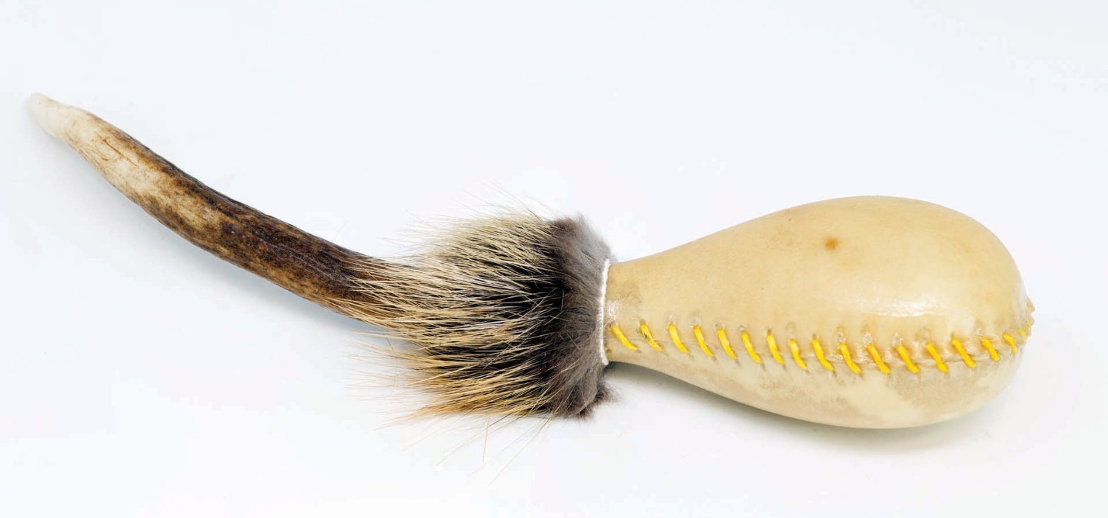 Terré Shamanshaker Handmade from Deer Antler and Cowhide with Feather Totem