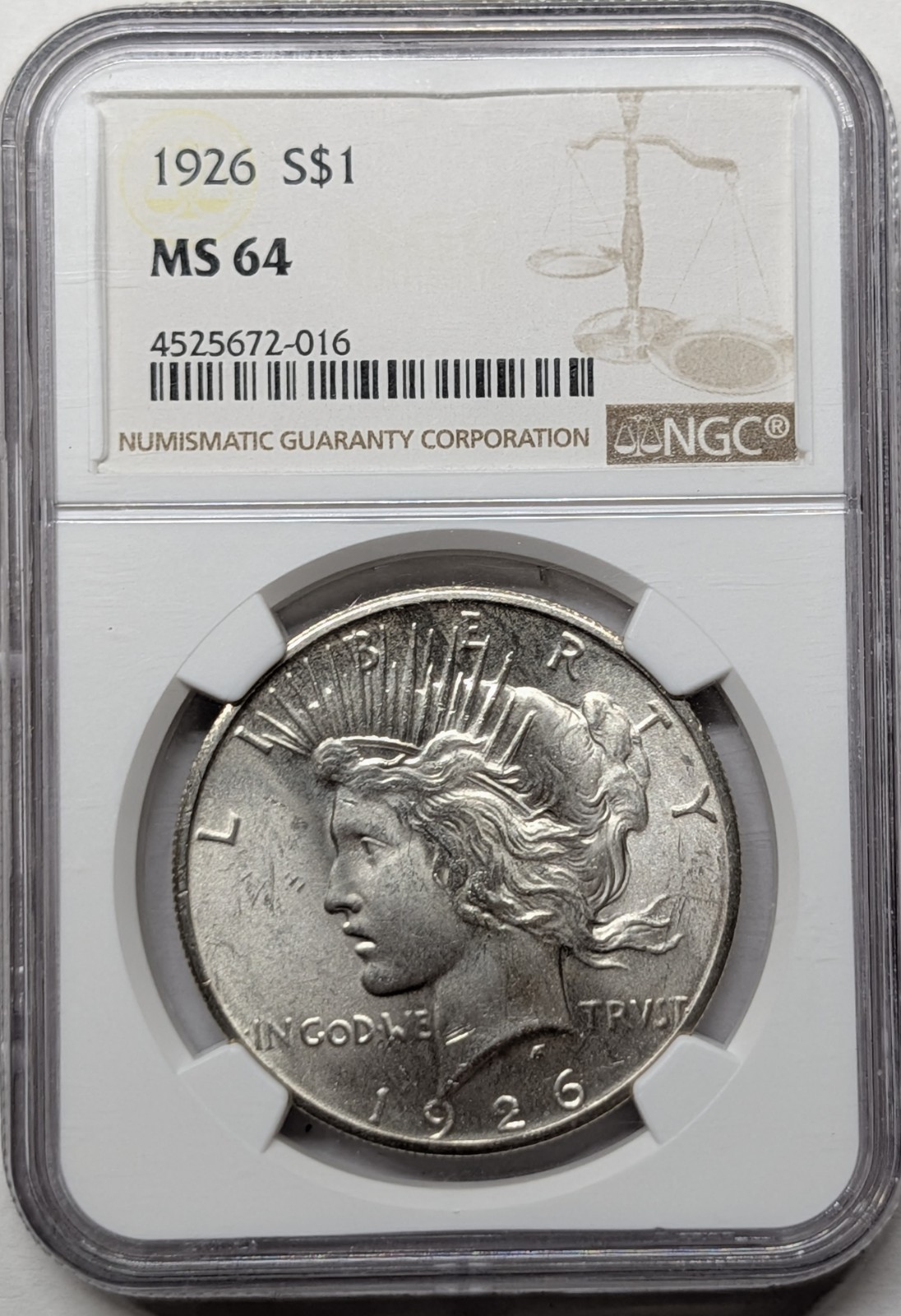 1926 MS64 NGC Peace Dollar