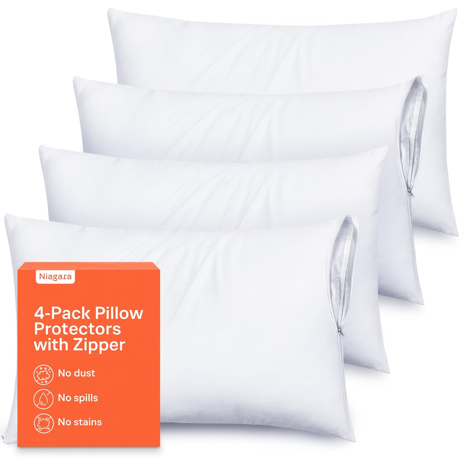 Ultra Soft Pillow Protectors with Zipper Standard (Pack of 4), White